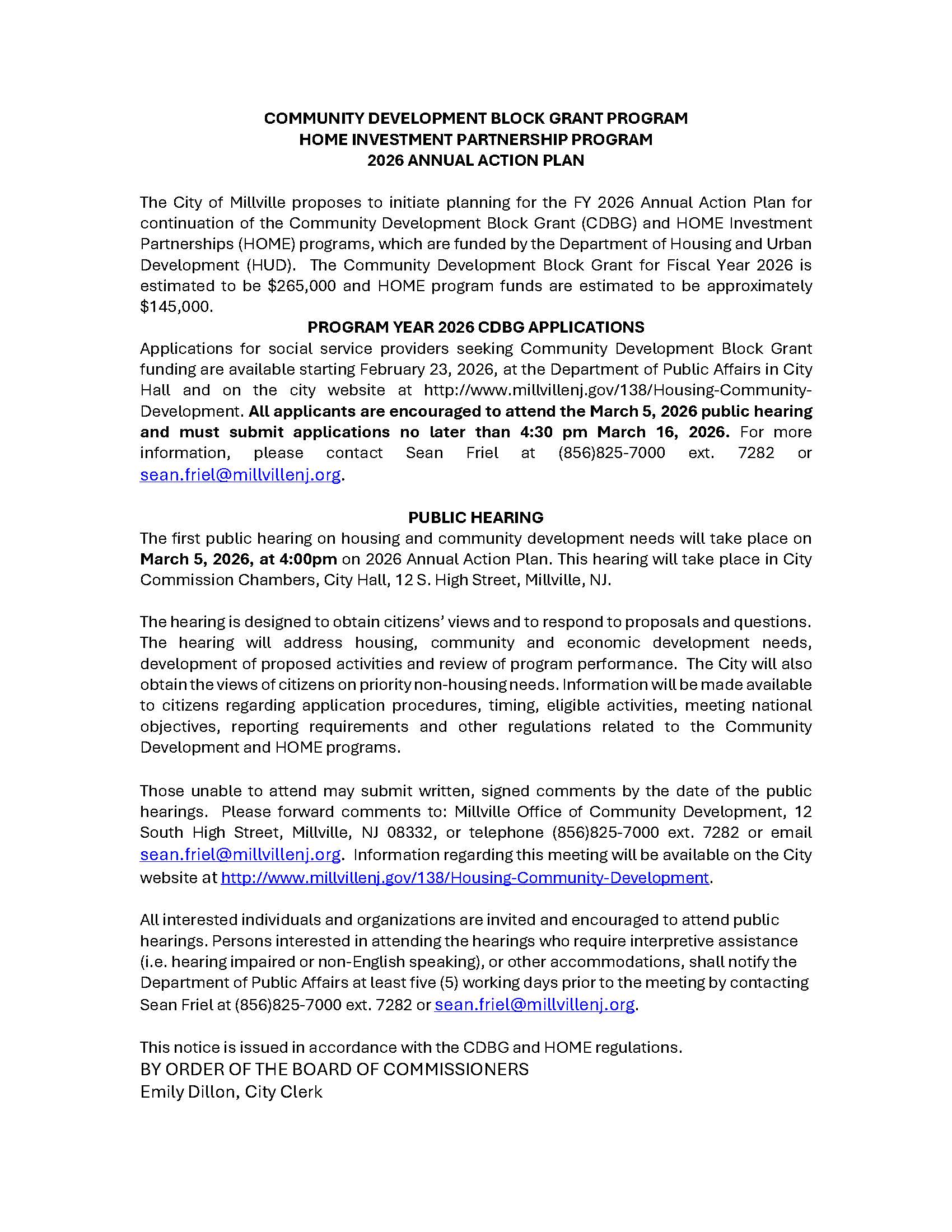 Millville 2026 Draft Public Notice 1
